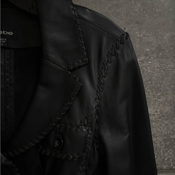 RARE Bebe Women's Genuine Leather Jacket Blazer Button Front Jacket with belt - Picture 11 of 17